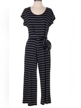 Old Navy Striped Black & White Tie-Waist Jumpsuit (L)